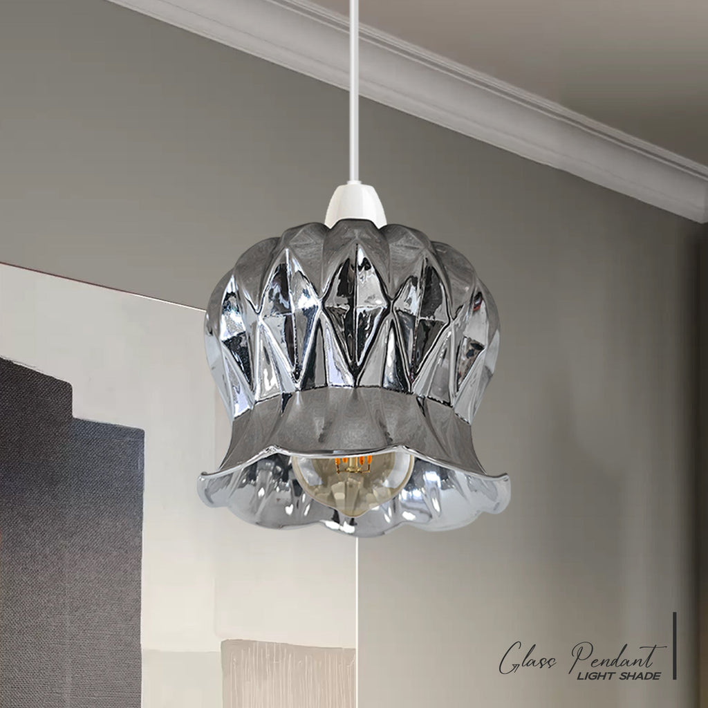 Modern Floral Glass Pendant Light Shade Easy Fit Chrome Finish