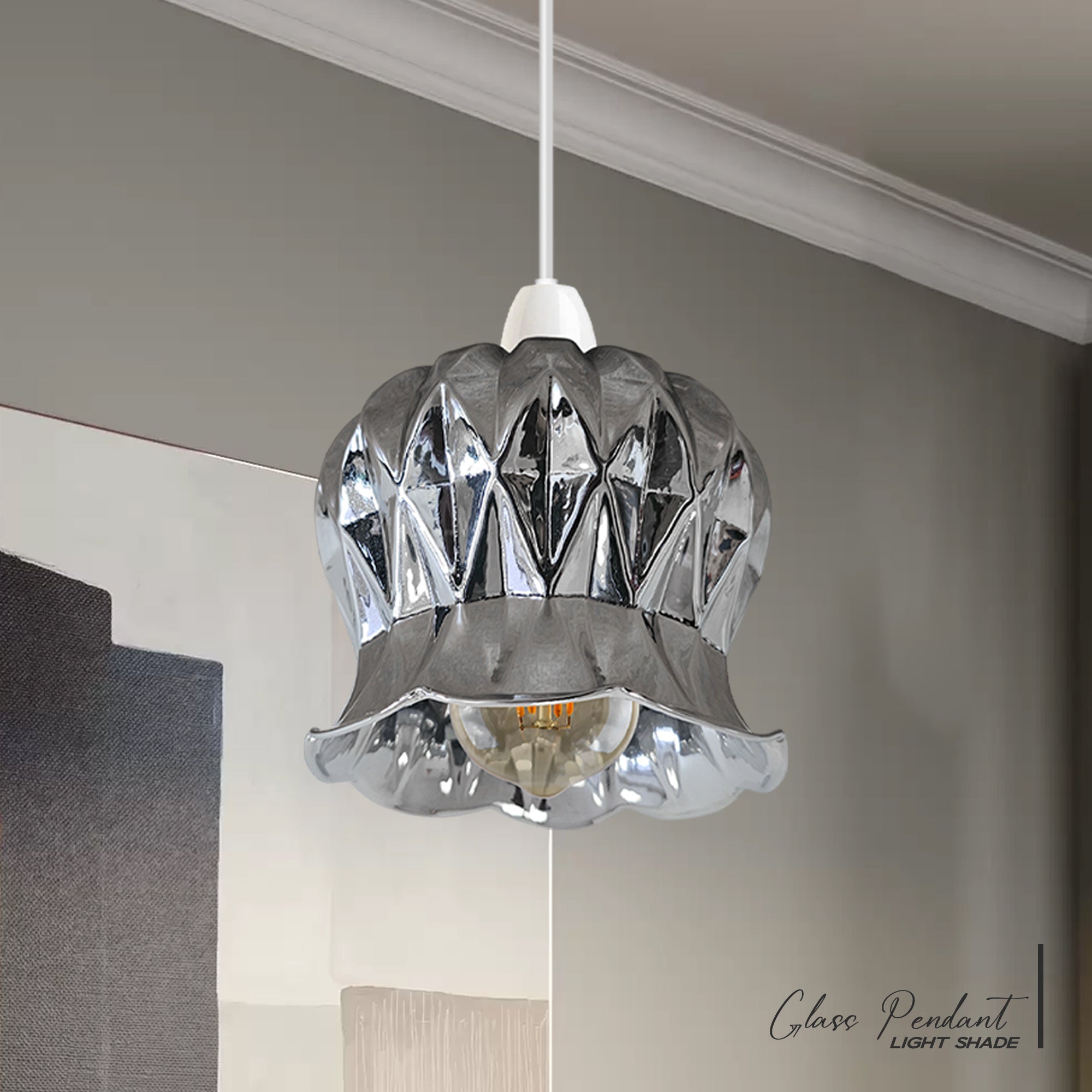 Modern Floral Glass Pendant Light Shade Easy Fit Chrome Finish