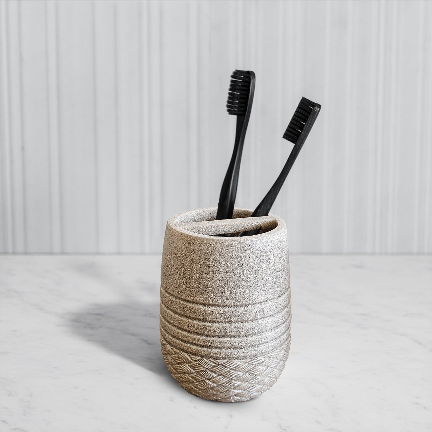 Elegant Stone Effect Resin Bathroom Set: Dispenser, Toothbrush Holder, Tumbler