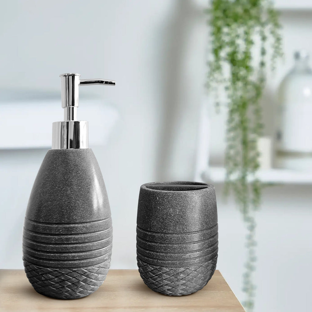 Elegant Stone Effect Resin Bathroom Set: Dispenser, Toothbrush Holder, Tumbler