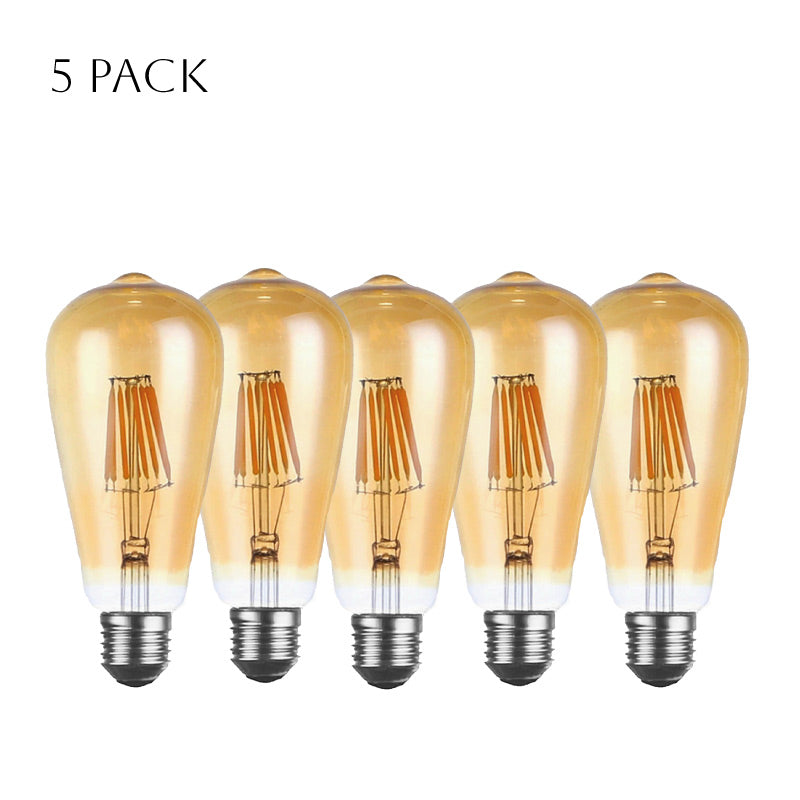 Vintage Dimmable ST64 E27 LED Filament Bulb 6W, Warm White Amber Glass