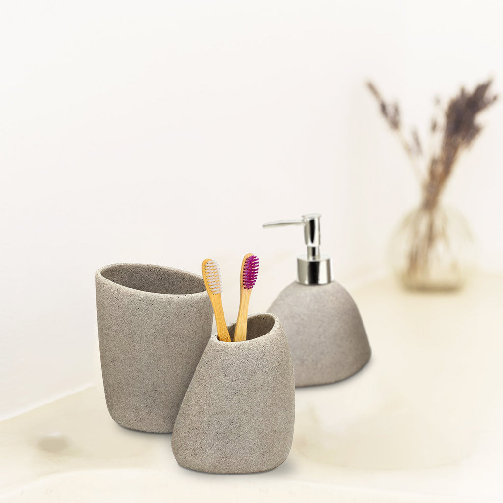 Elegant 3-Piece Stone Effect Resin Bathroom Accessory Set - Modern & Durable
