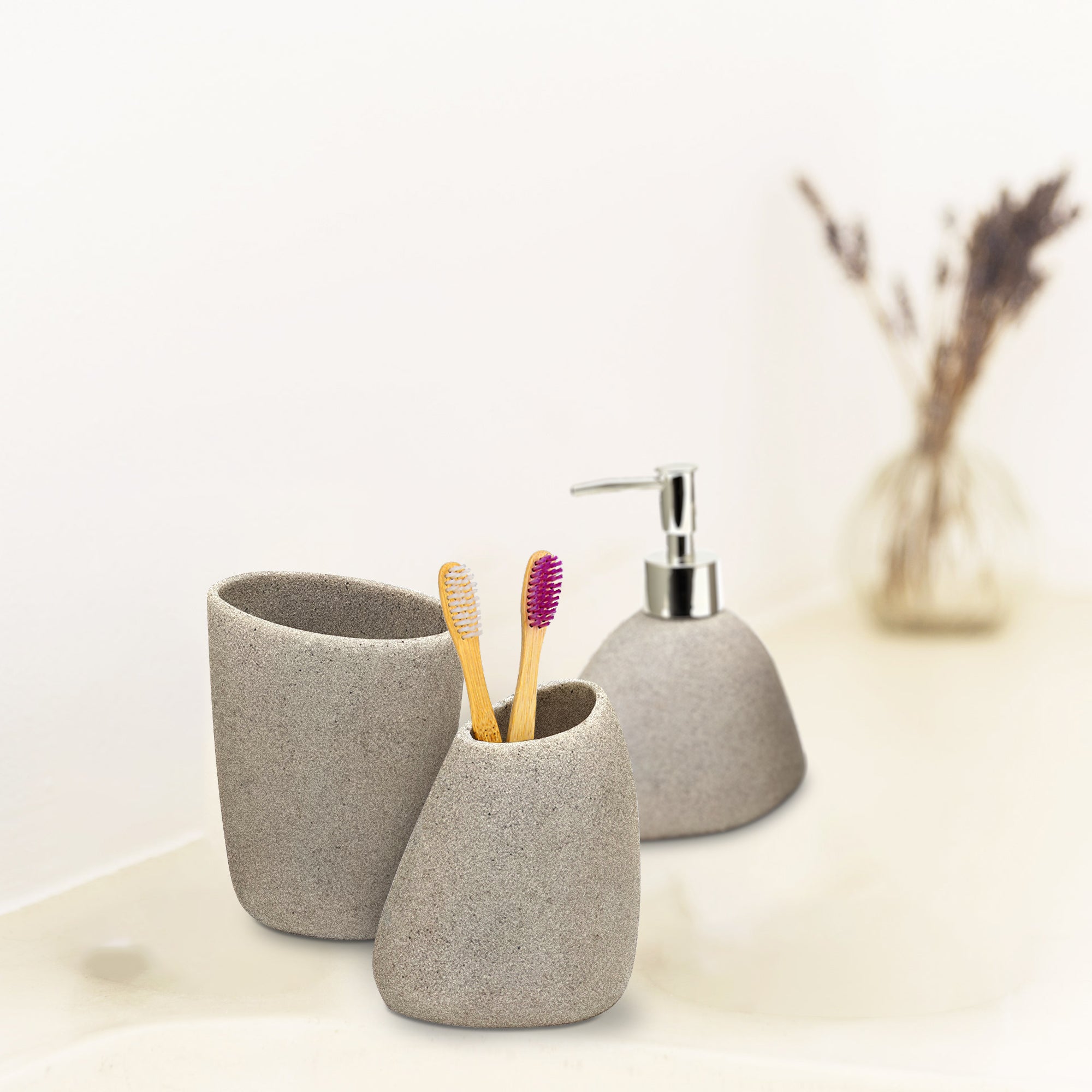 Elegant 3-Piece Stone Effect Resin Bathroom Accessory Set - Modern & Durable