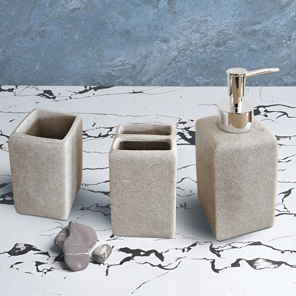 Modern Resin Bathroom Accessory Set: Lotion Dispenser, Toothbrush Holder, Tumbler