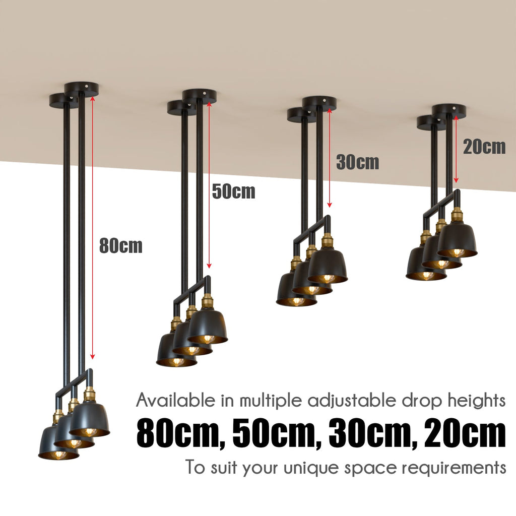 Industrial 3-Way Conduit Pipe Ceiling Pendant Light Fixture with Dome Shades