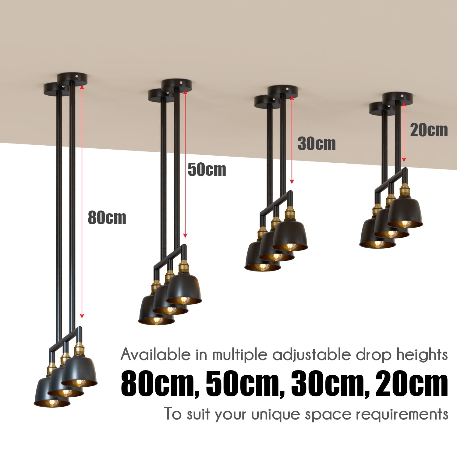 Industrial 3-Way Conduit Pipe Ceiling Pendant Light Fixture with Dome Shades