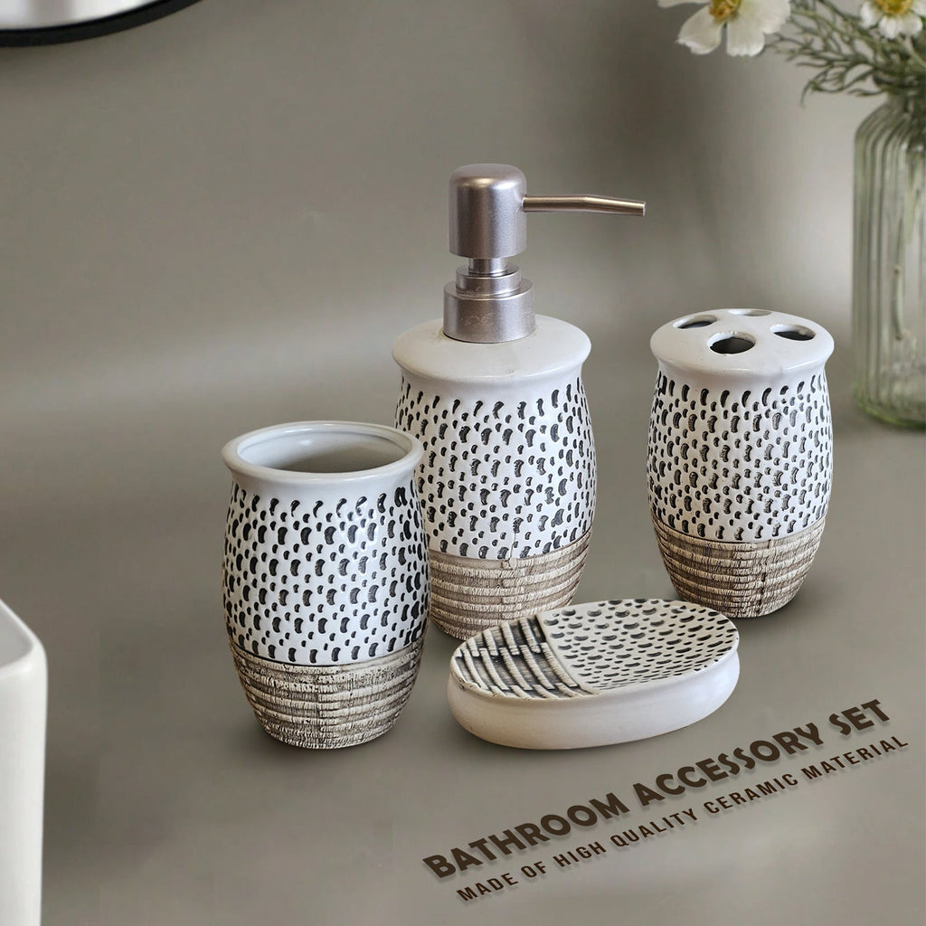 Elegant 4 Piece Ceramic Bathroom Accessory Set with Soap Dispenser