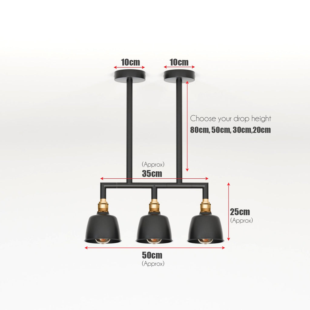 Industrial 3-Way Conduit Pipe Ceiling Pendant Light Fixture with Dome Shades