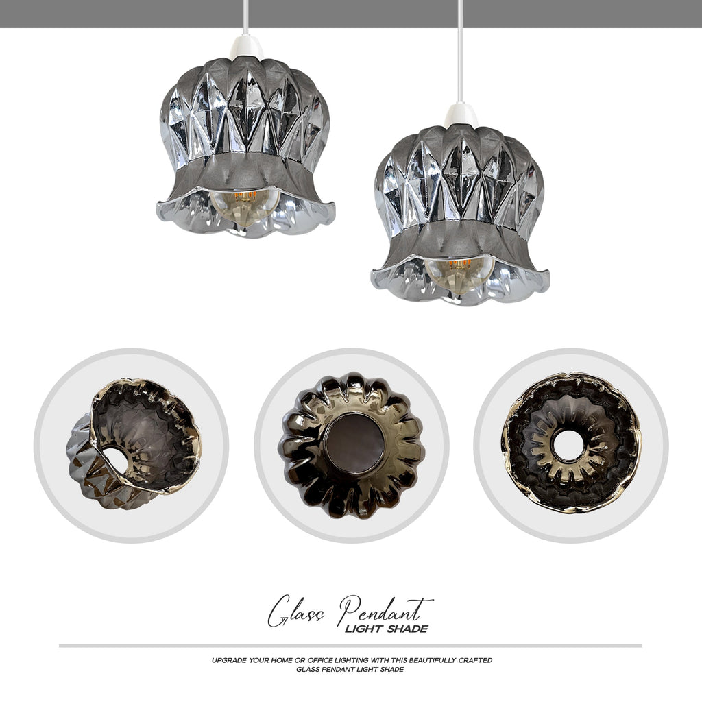 Modern Floral Glass Pendant Light Shade Easy Fit Chrome Finish