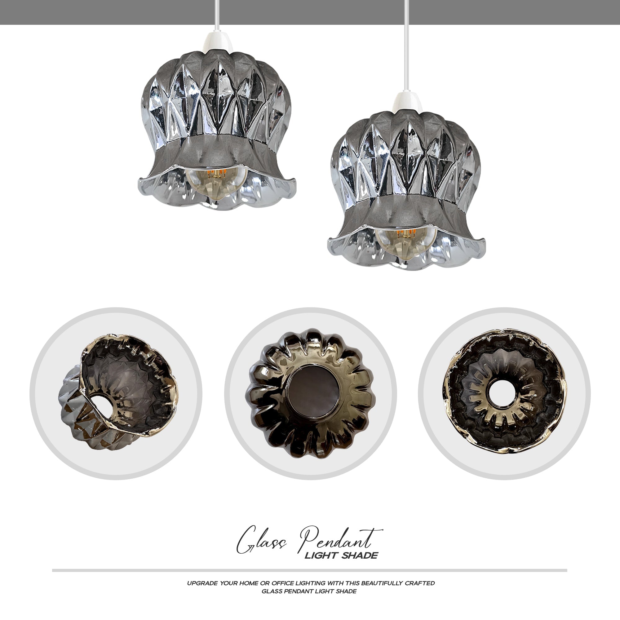 Modern Floral Glass Pendant Light Shade Easy Fit Chrome Finish
