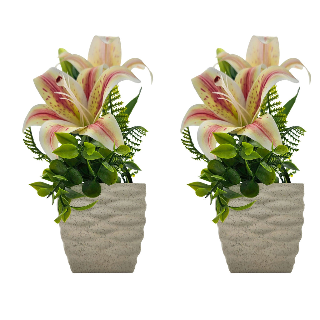 Lifelike Artificial Lily Flowers Potted 2-Pack for Elegant Home Table Decor
