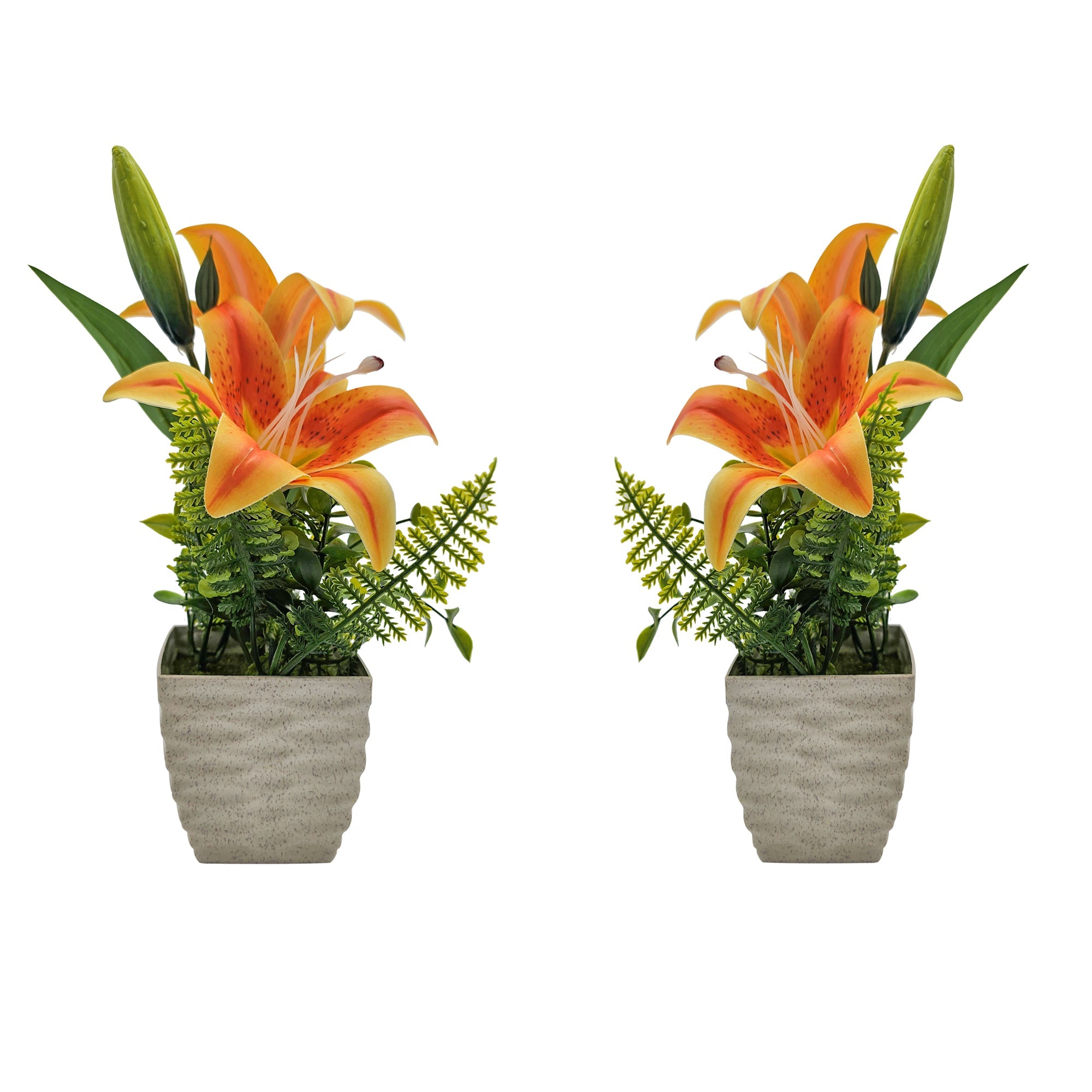 Lifelike Artificial Lily Flowers Potted 2-Pack for Elegant Home Table Decor