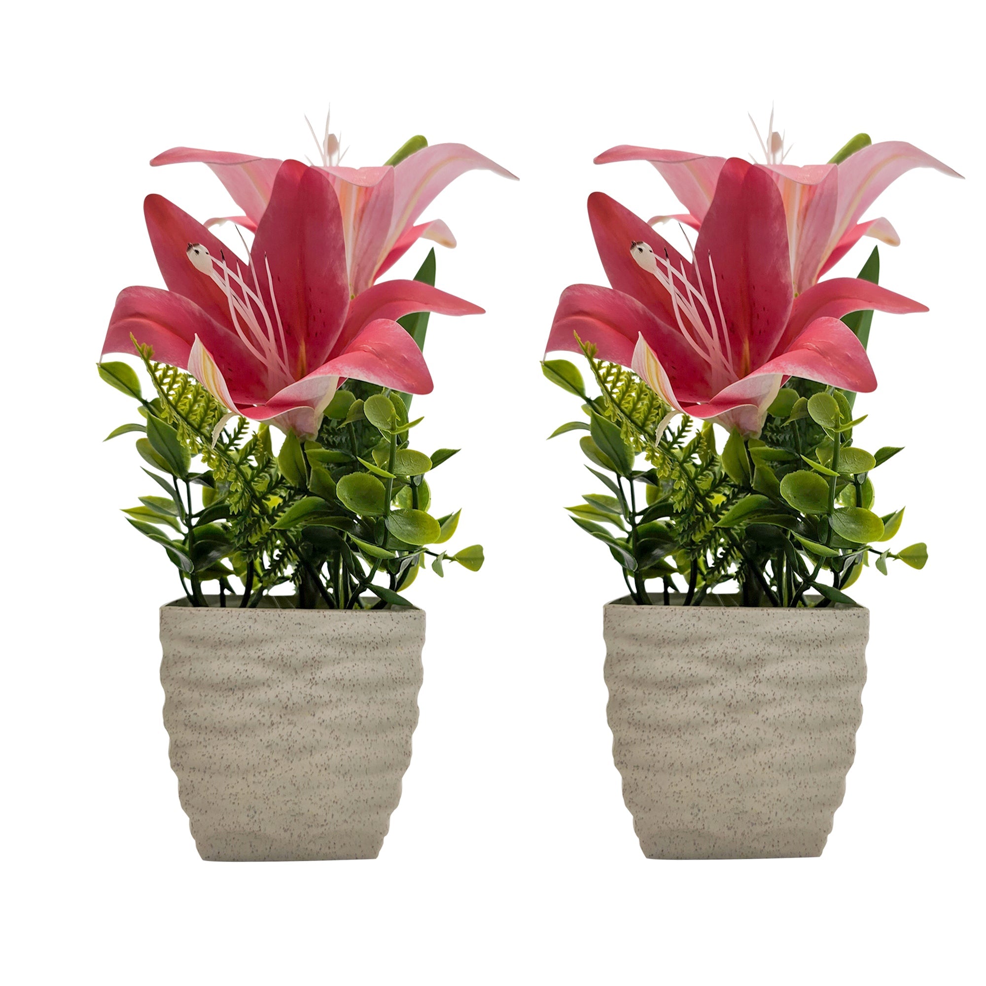 Lifelike Artificial Lily Flowers Potted 2-Pack for Elegant Home Table Decor