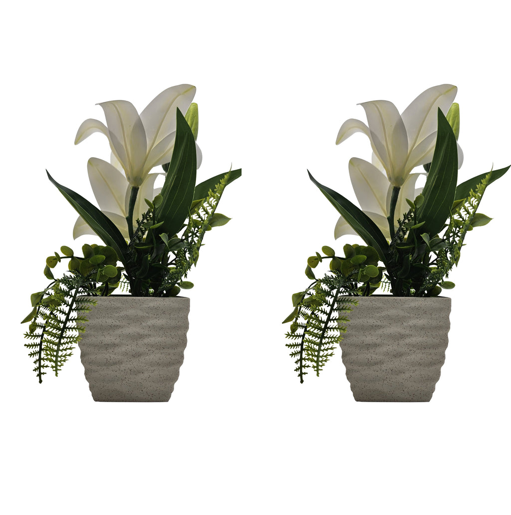 Lifelike Artificial Lily Flowers Potted 2-Pack for Elegant Home Table Decor