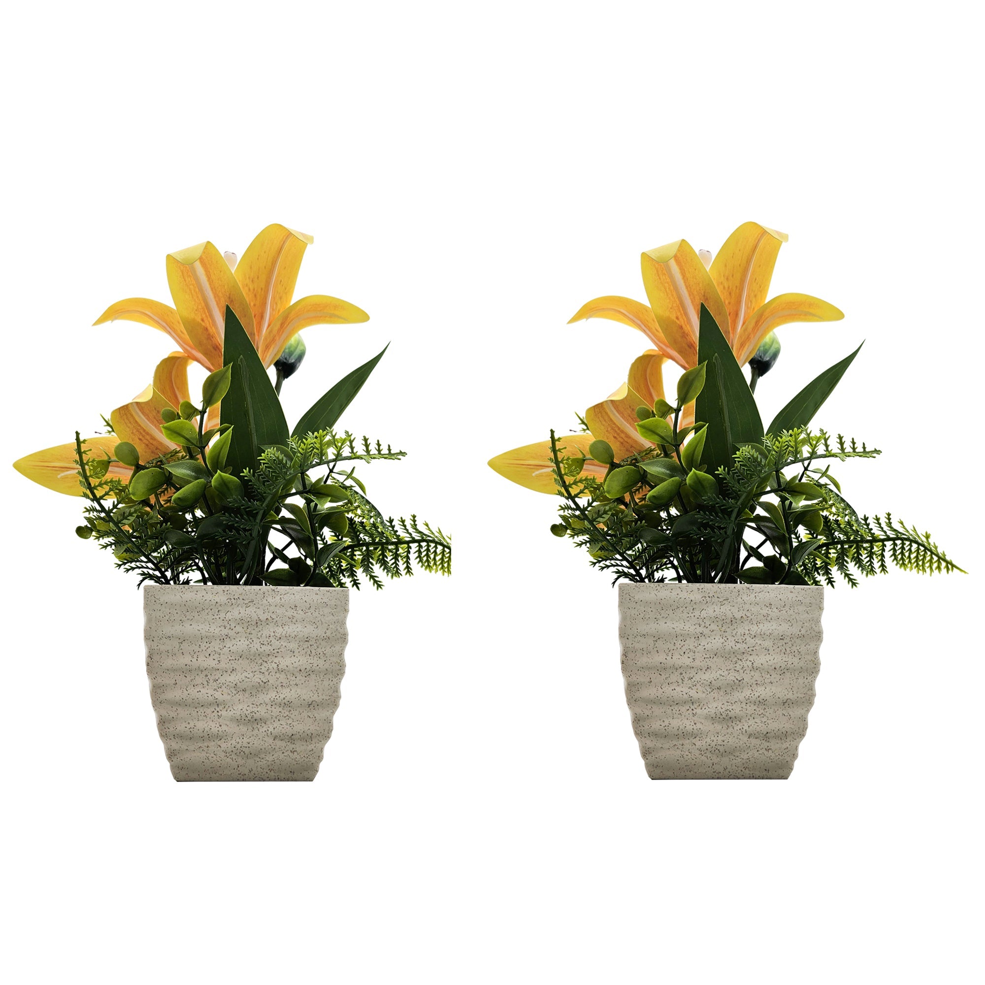 Lifelike Artificial Lily Flowers Potted 2-Pack for Elegant Home Table Decor