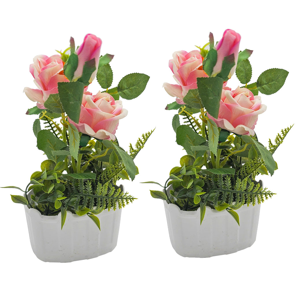 Lifelike Artificial Rose Flower Potted Arrangement for Home & Wedding Decor