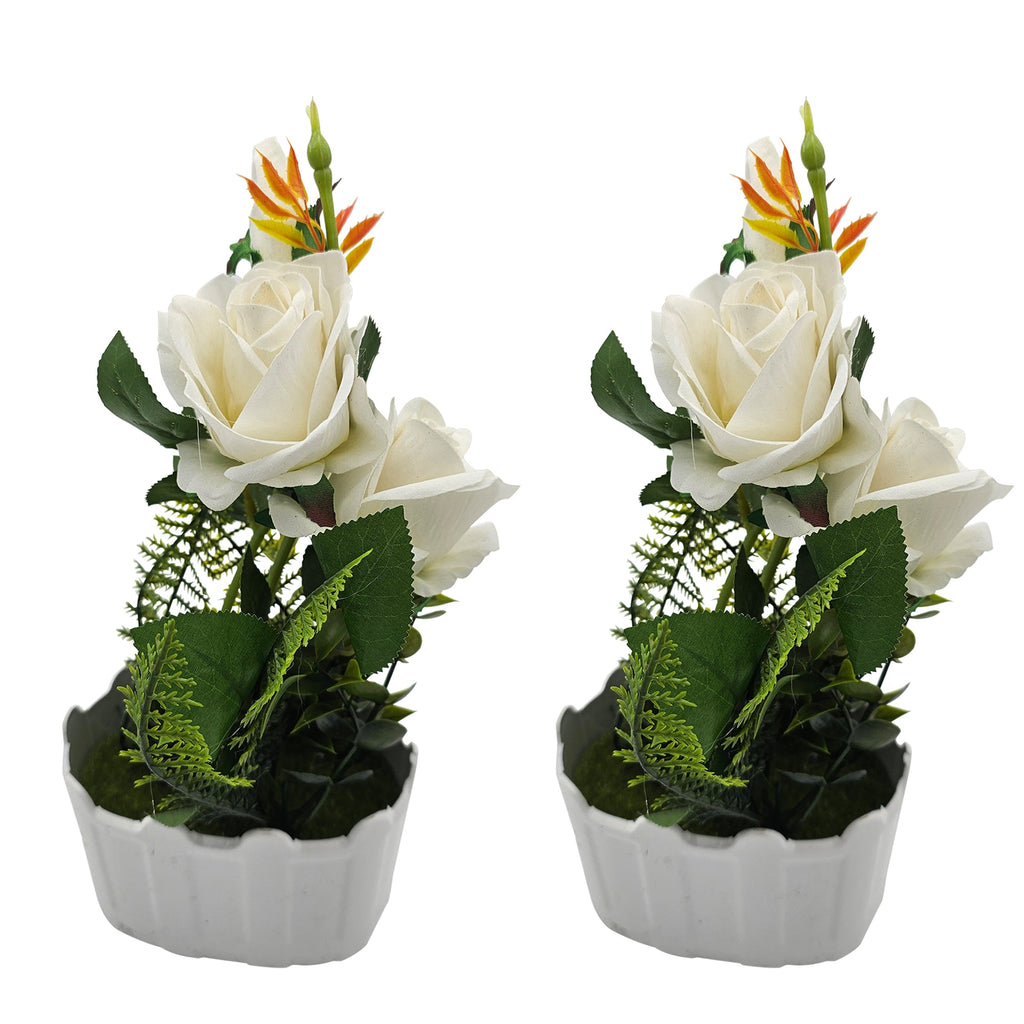 Lifelike Artificial Rose Flower Potted Arrangement for Home & Wedding Decor