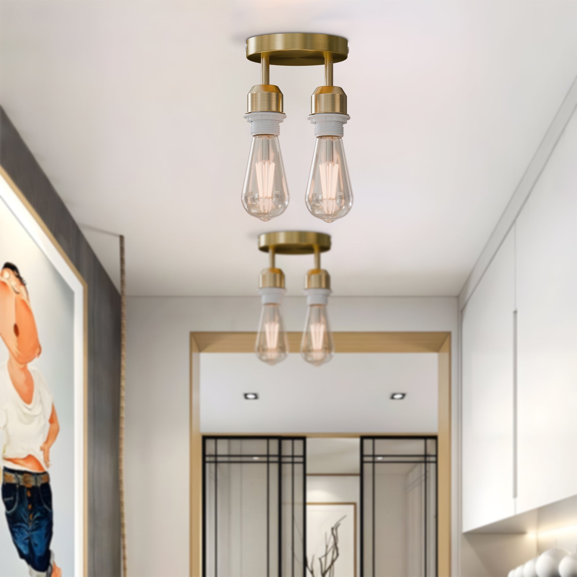 Modern Industrial 2 Way E27 Metal Ceiling Light Fitting