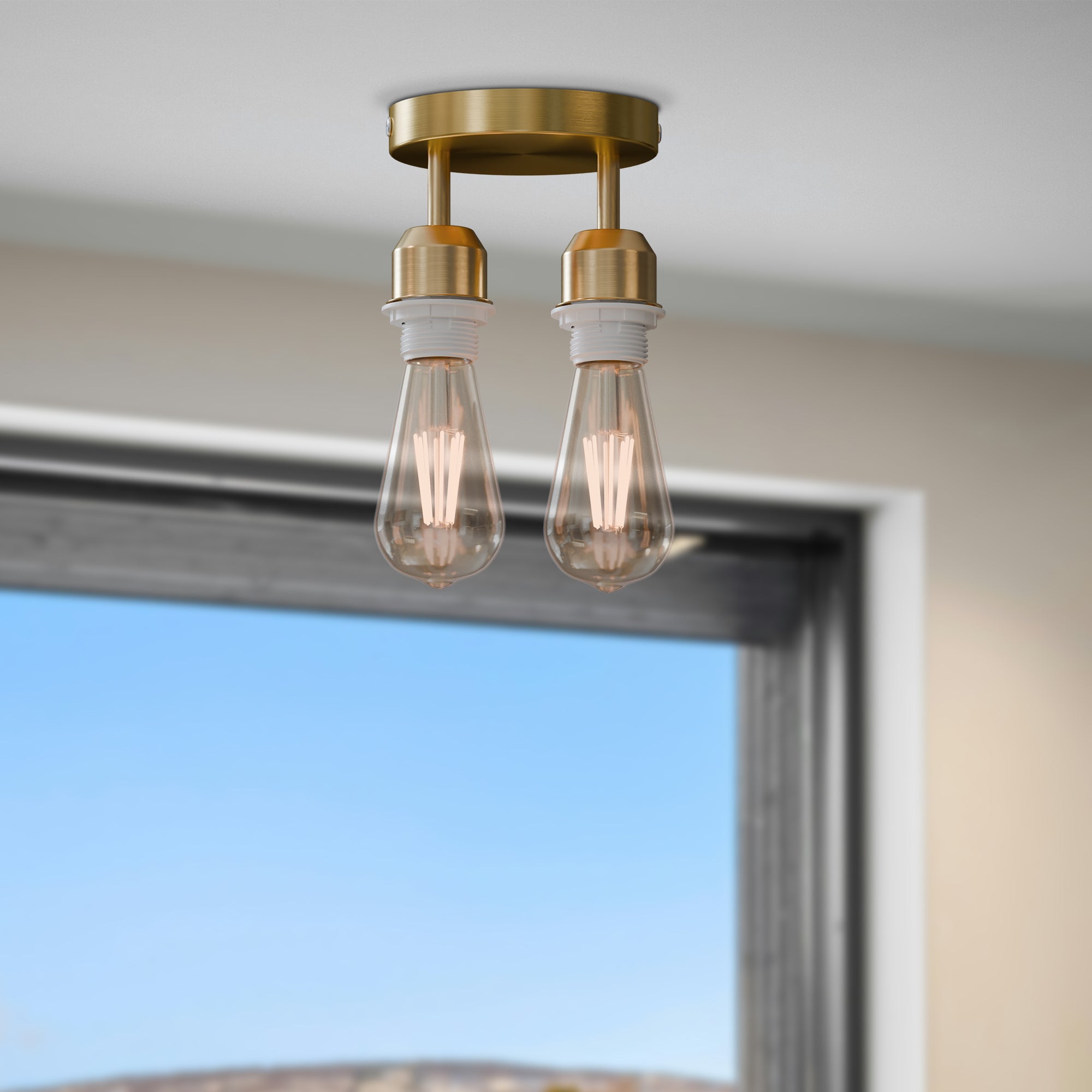 Modern Industrial 2-Way E27 Ceiling Light Fitting with Twin Lamp Holders
