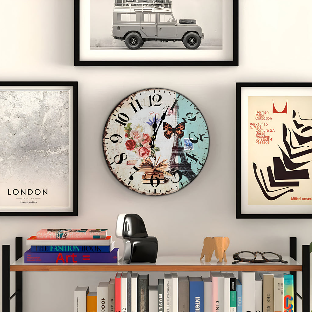 Retro Wooden Decorative Wall Clock - Ticking Shabby Chic Design for Home