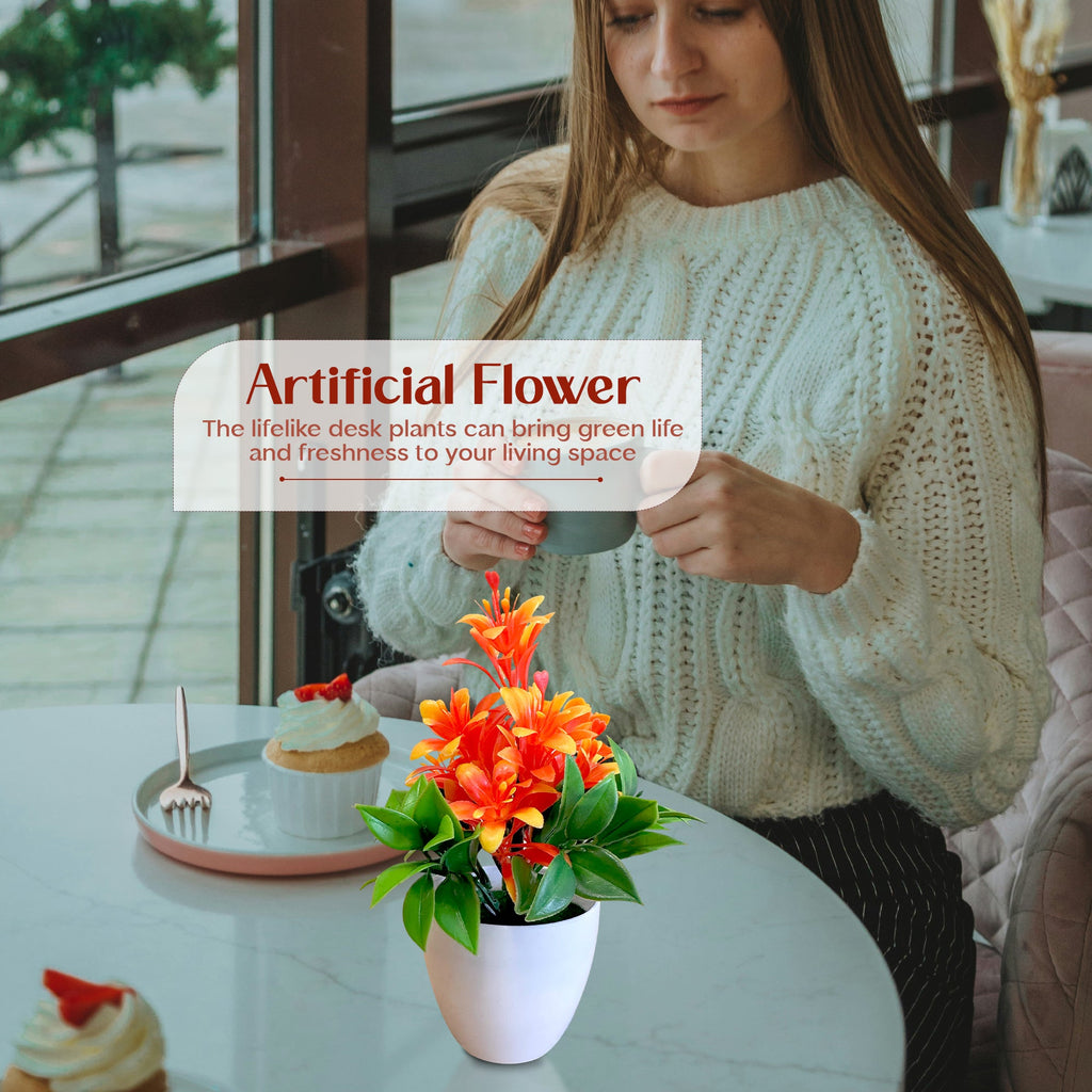 Vibrant Artificial Flowers Small Plastic Pot Indoor Fake Plants Home Decor