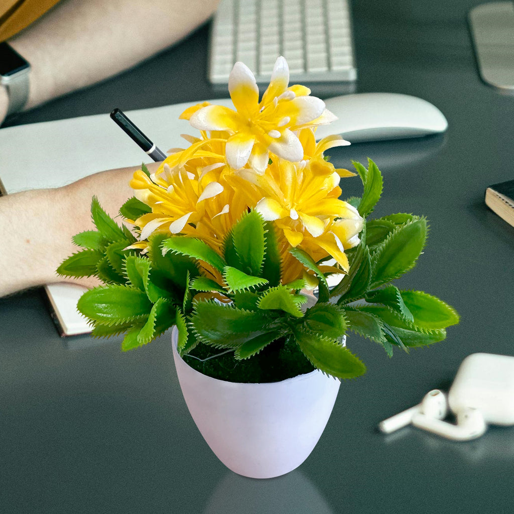 Vibrant Artificial Flowers Small Plastic Pot Indoor Fake Plants Home Decor