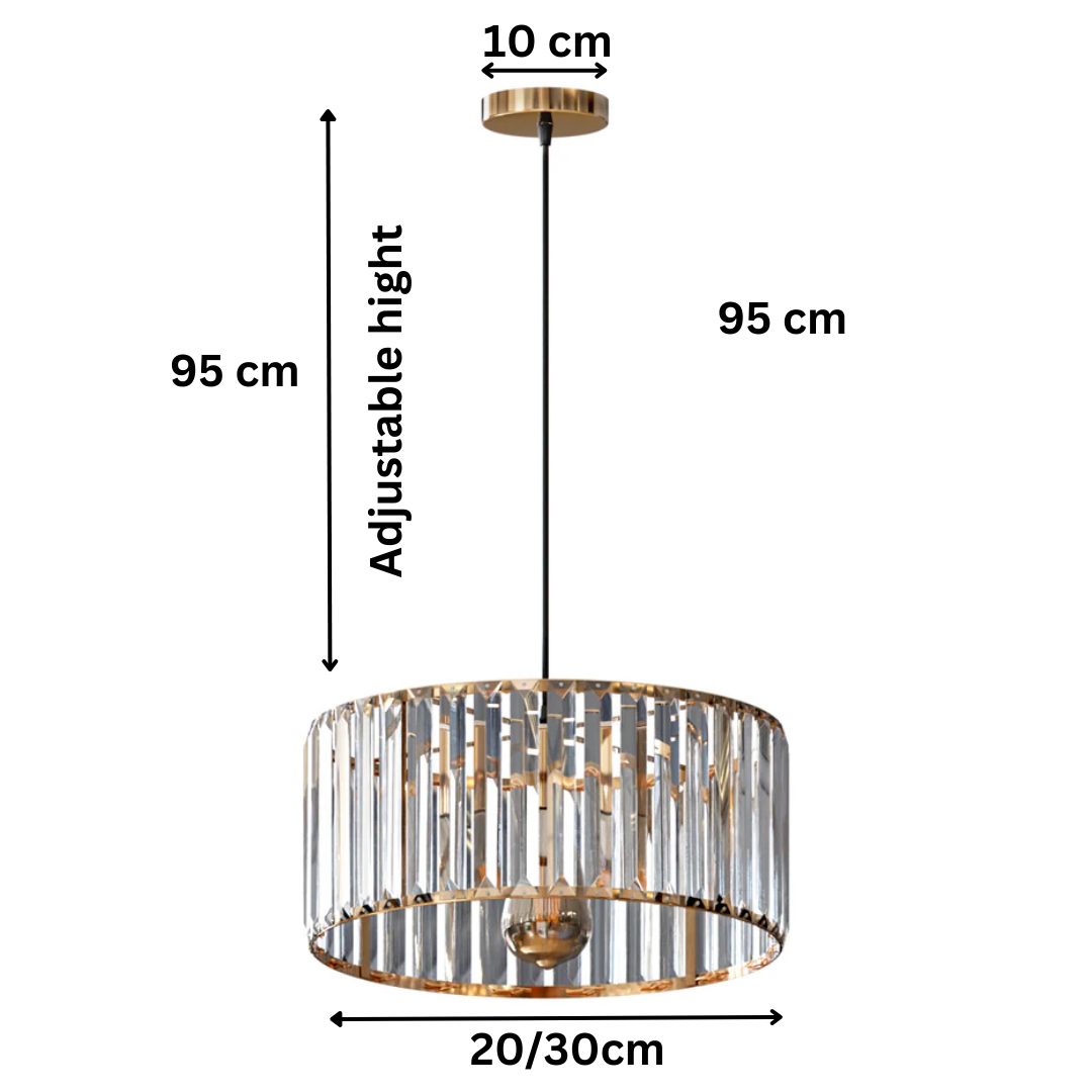 Modern Crystal Glass Drum Shade Pendant Light – Elegant Hanging Chandelier Fixture