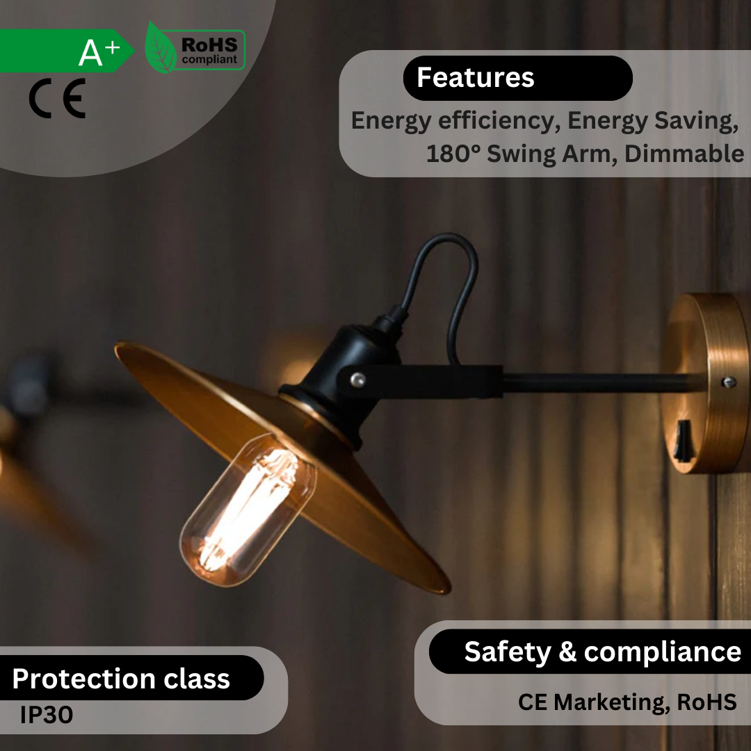 Industrial Adjustable Swivel Wall Sconce, E27 Bulb Compatible, Directional Lighting Fixture