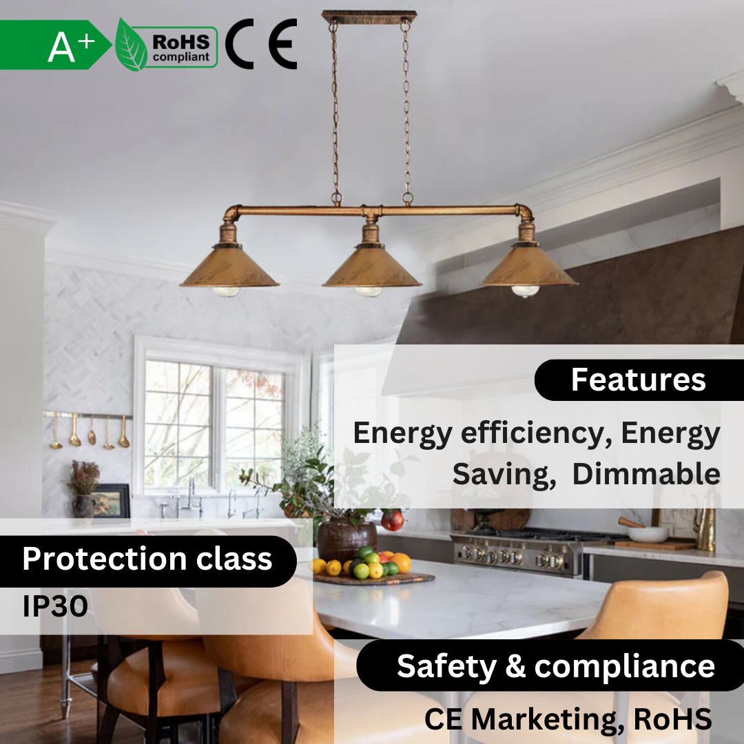 Industrial Steampunk 3 Way Ceiling Lights Black ~901