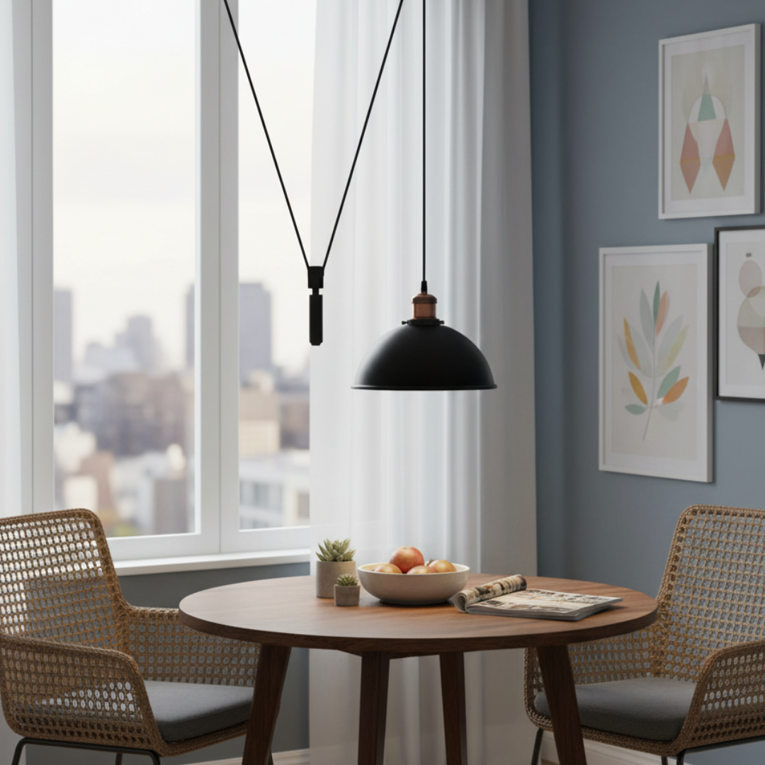Industrial Farmhouse 2M Adjustable Metal Pulley Pendant Light Fixture