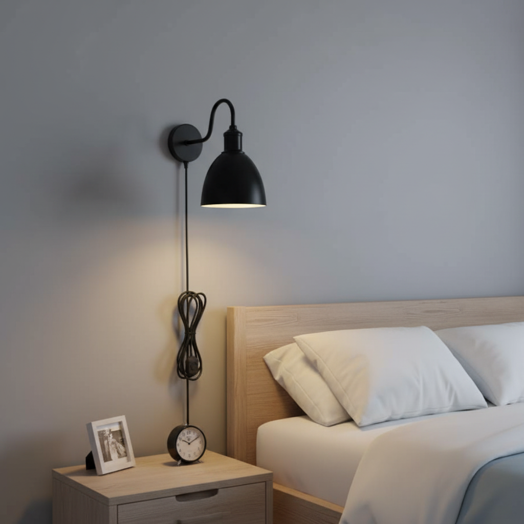 Vintage Industrial Plug-In Wall Light with Dimmer, E27 Metal Sconce Lamp