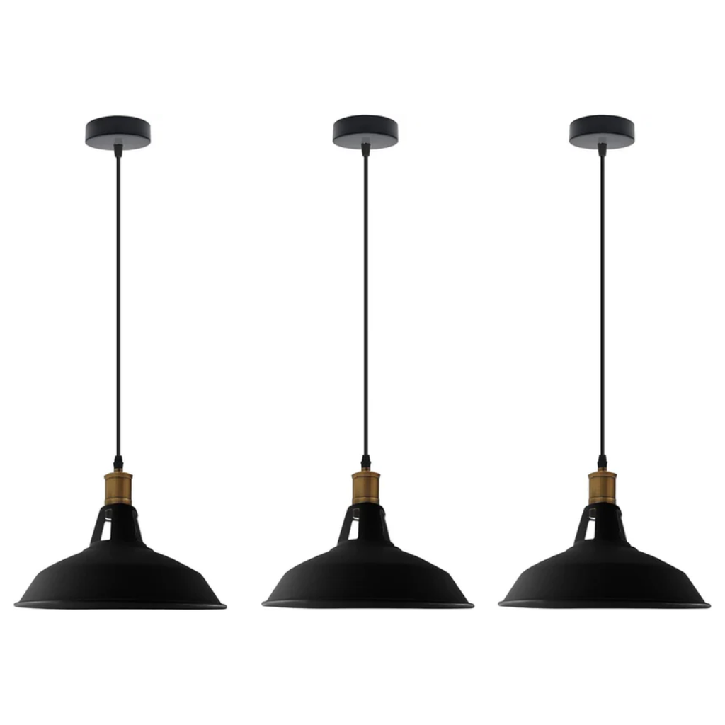 3-Pack Vintage Industrial Metal Dome Pendant Ceiling Lights Adjustable Cable