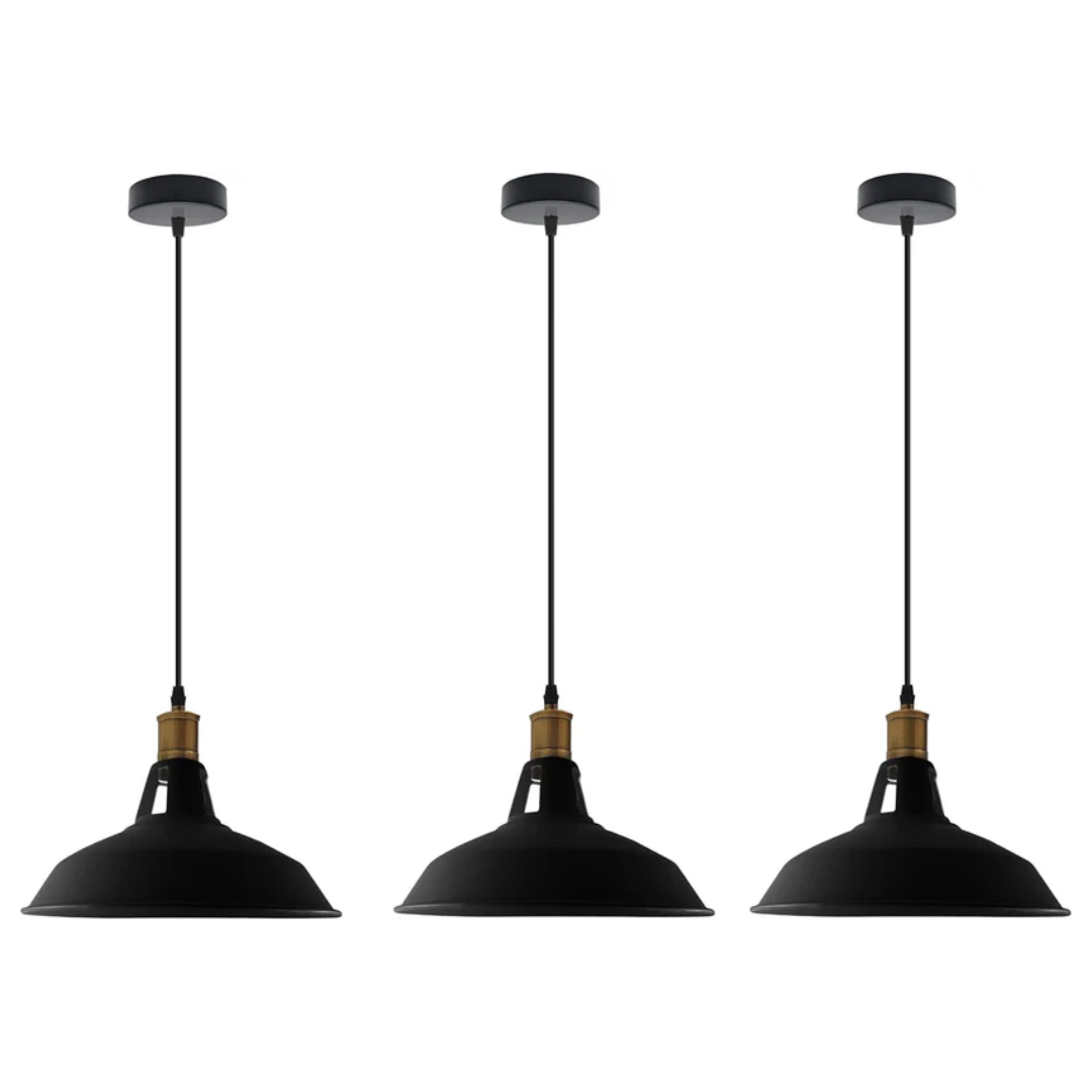 3-Pack Vintage Industrial Metal Dome Pendant Ceiling Lights Adjustable Cable