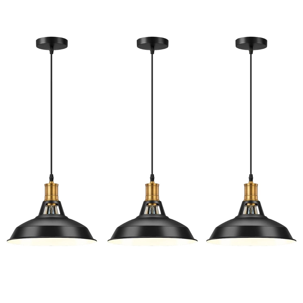 3-Pack Vintage Industrial Metal Dome Pendant Ceiling Lights Adjustable Cable