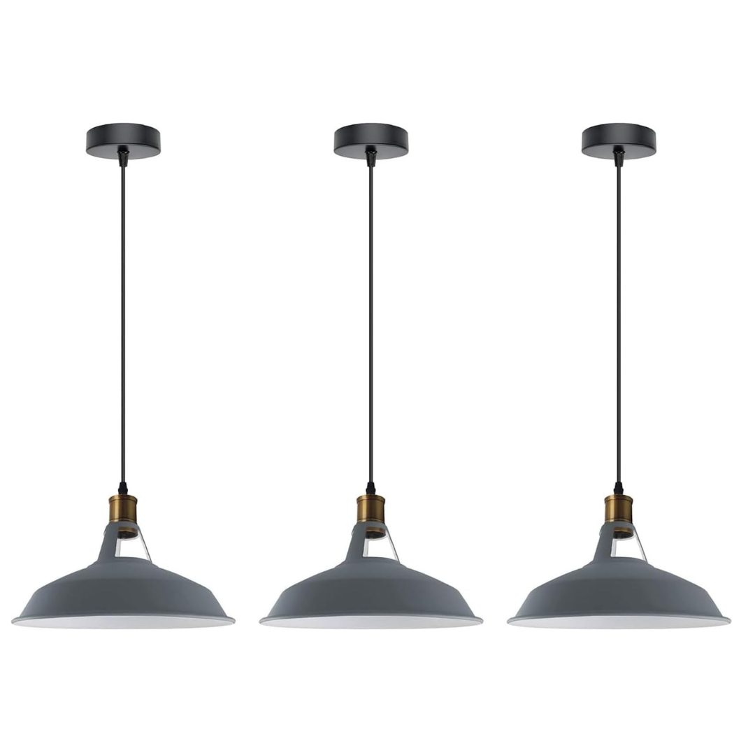 3-Pack Vintage Industrial Metal Dome Pendant Ceiling Lights Adjustable Cable