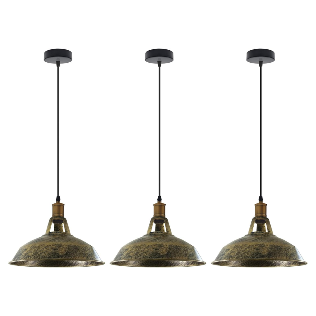 3-Pack Vintage Industrial Metal Dome Pendant Ceiling Lights Adjustable Cable