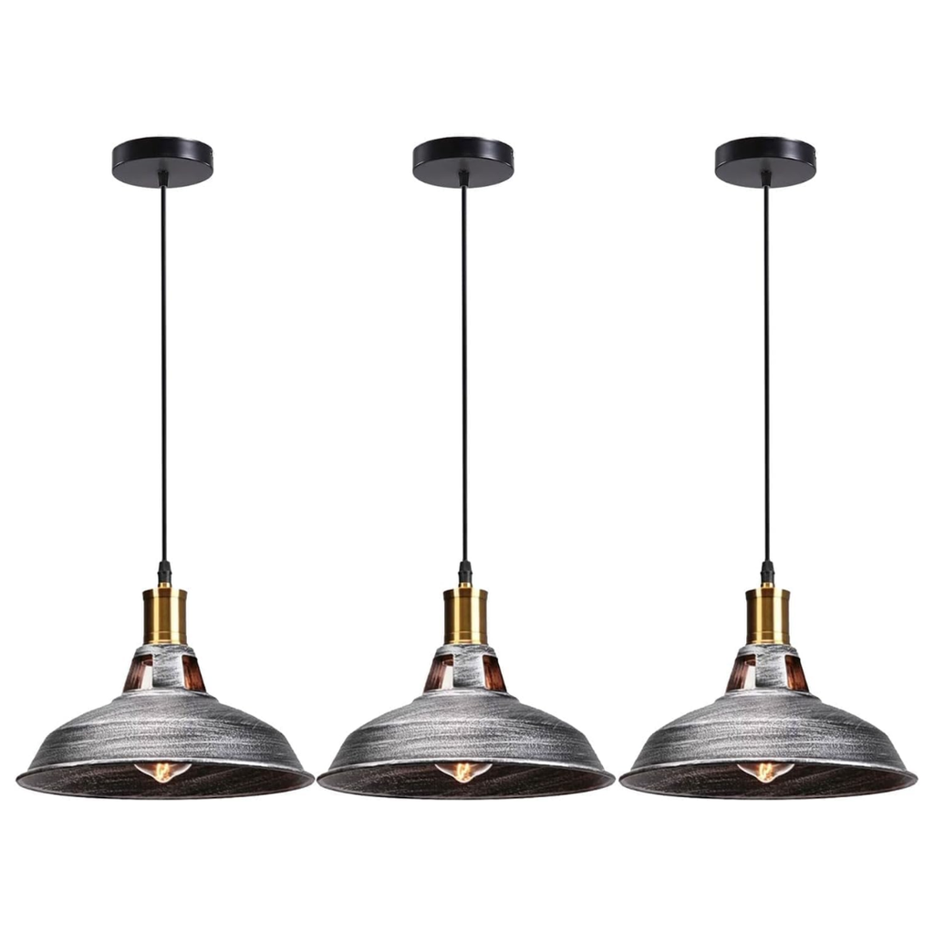3-Pack Vintage Industrial Metal Dome Pendant Ceiling Lights Adjustable Cable