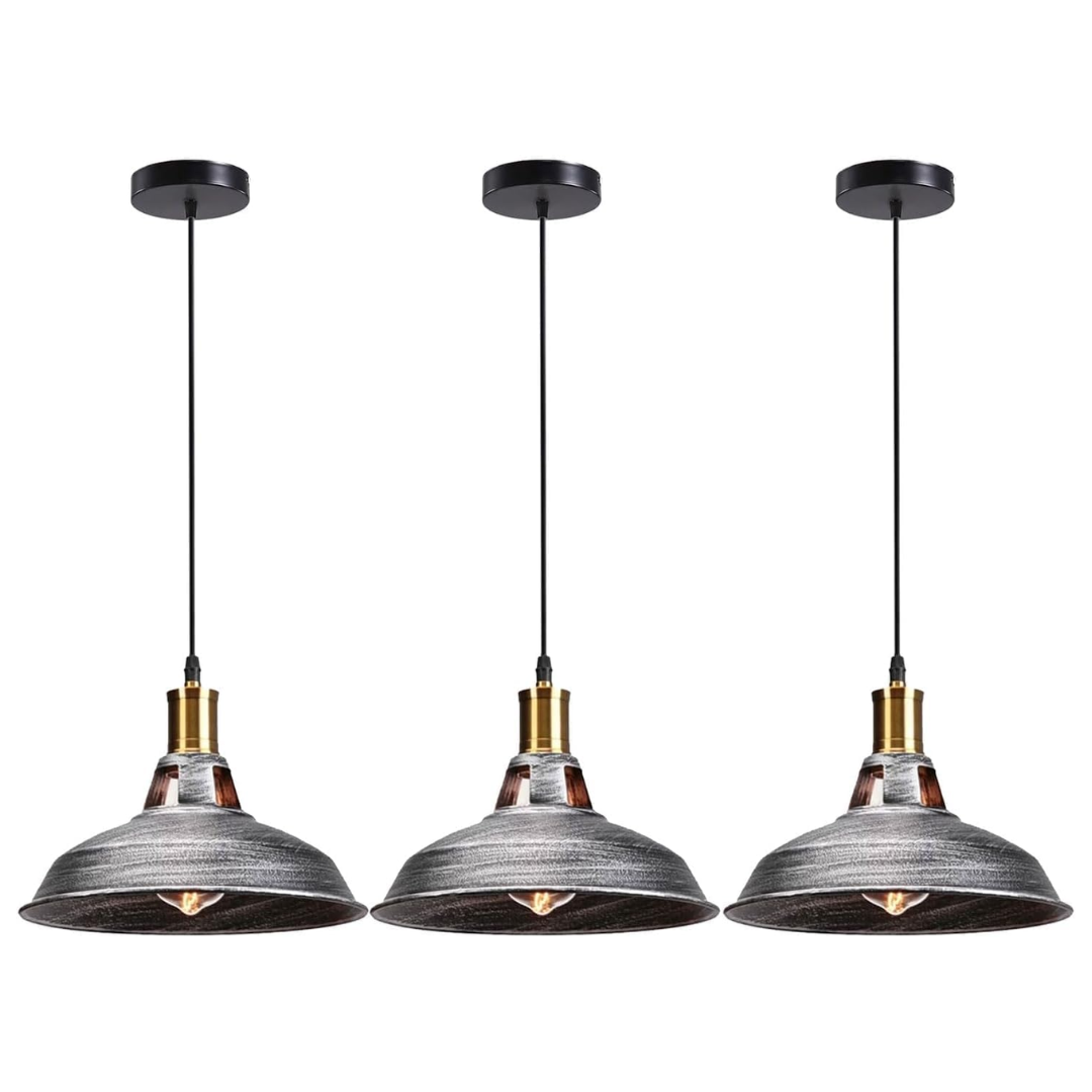 3-Pack Vintage Industrial Metal Dome Pendant Ceiling Lights Adjustable Cable