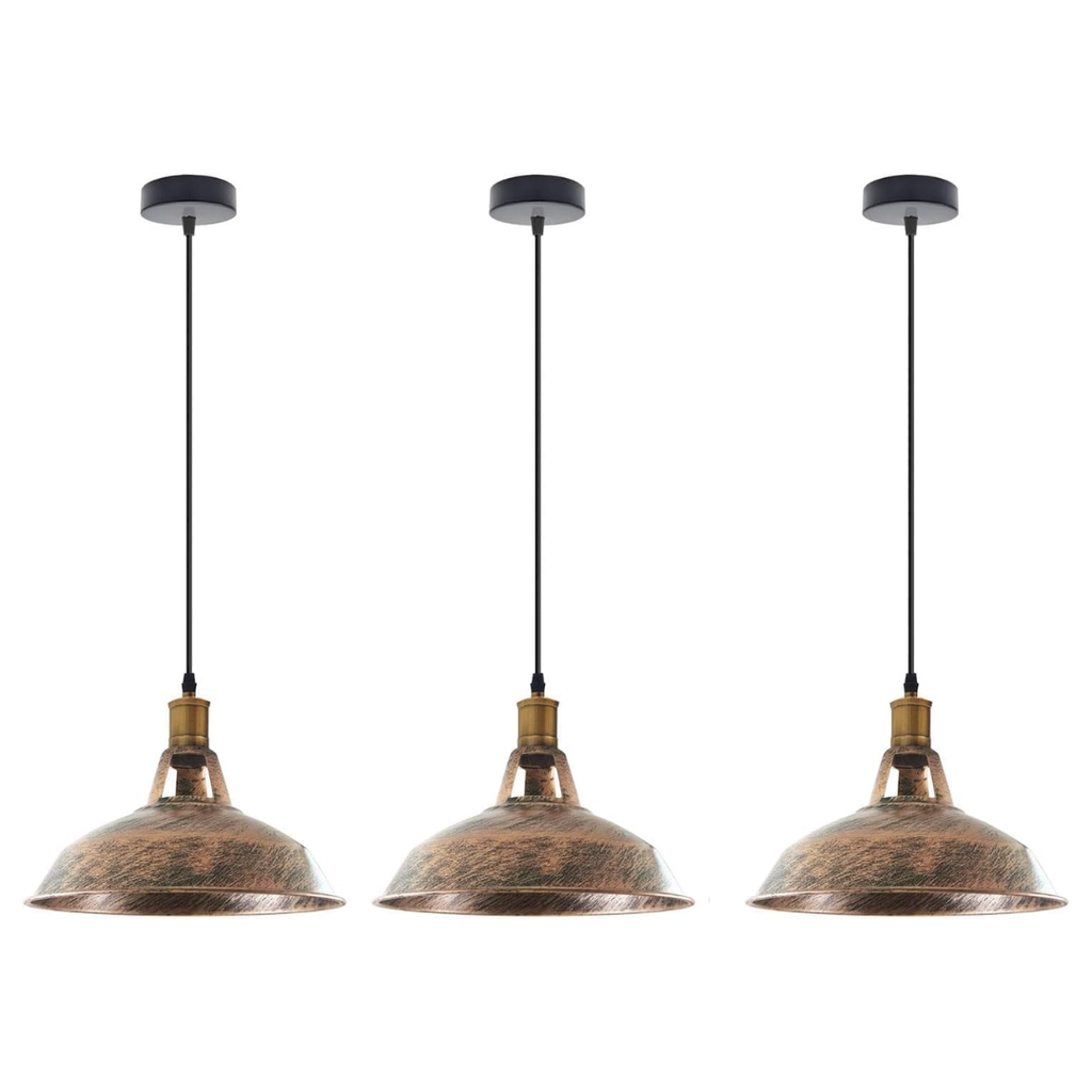 3-Pack Vintage Industrial Metal Dome Pendant Ceiling Lights Adjustable Cable