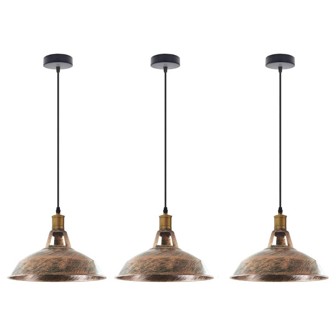 3-Pack Vintage Industrial Metal Dome Pendant Ceiling Lights Adjustable Cable