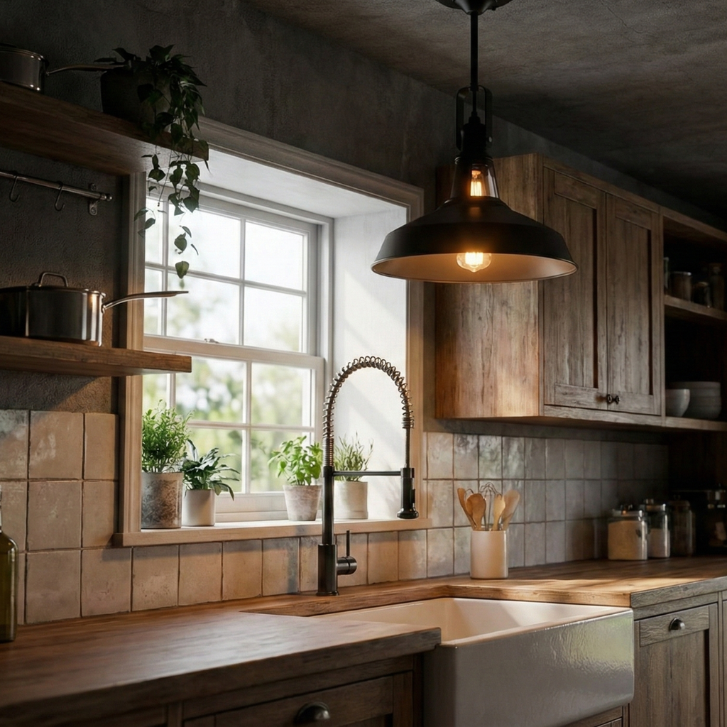 Industrial Black Barn Semi-Flush Ceiling Light with Adjustable Swivel Head