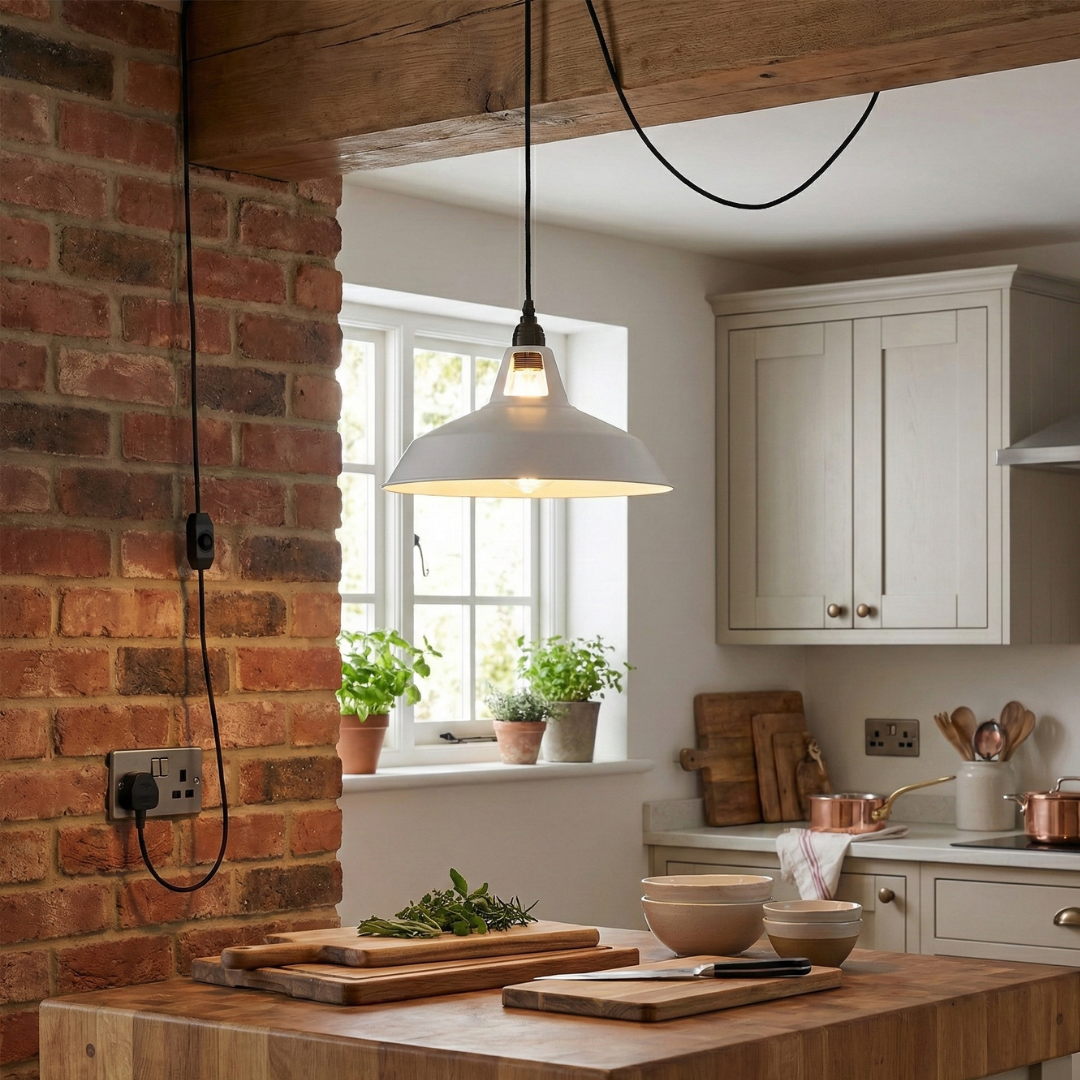 Industrial Plug-in Hanging Pendant Light, 13ft Cord, 11.8in Metal Shade & Dimmer