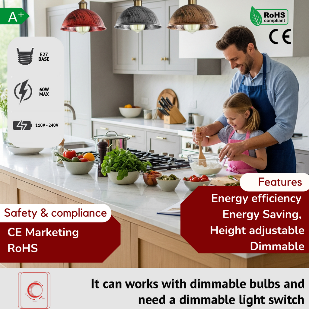 E27 Pendant Light 3 Light Vintage Metal ~6186