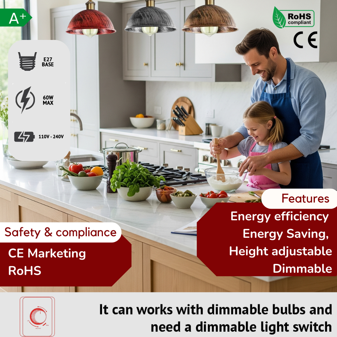 E27 Pendant Light 3 Light Vintage Metal ~6186