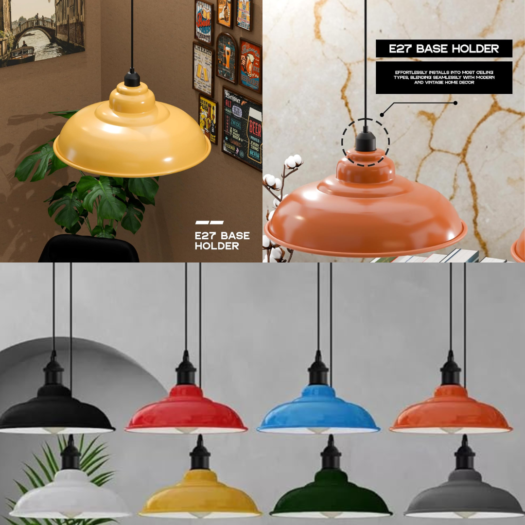 Vintage Industrial Metal Dome Pendant Light E27 Adjustable Retro Ceiling Lamp