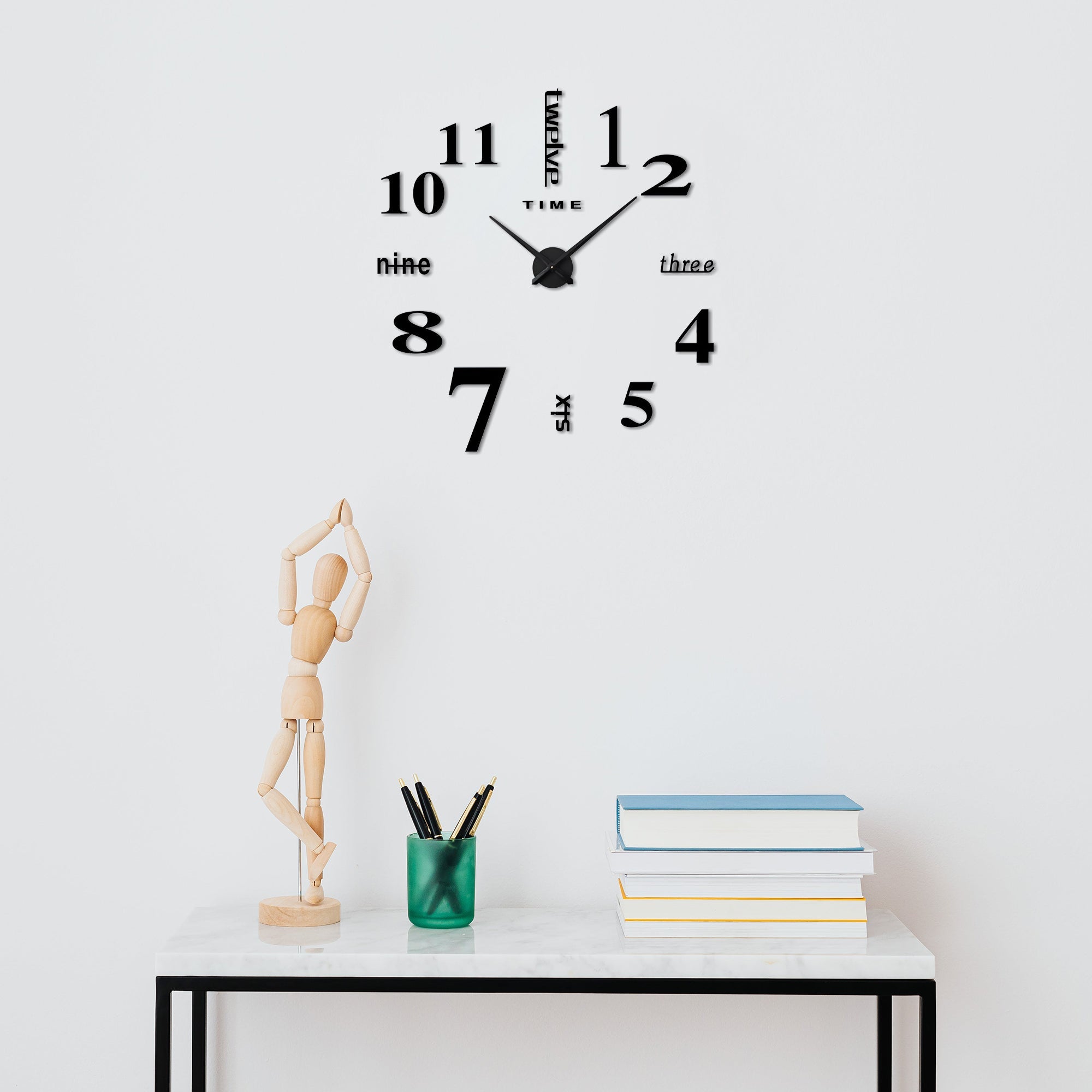 Modern Frameless 3D Sticker Wall Clock with Large Numbers for Stylish Decor