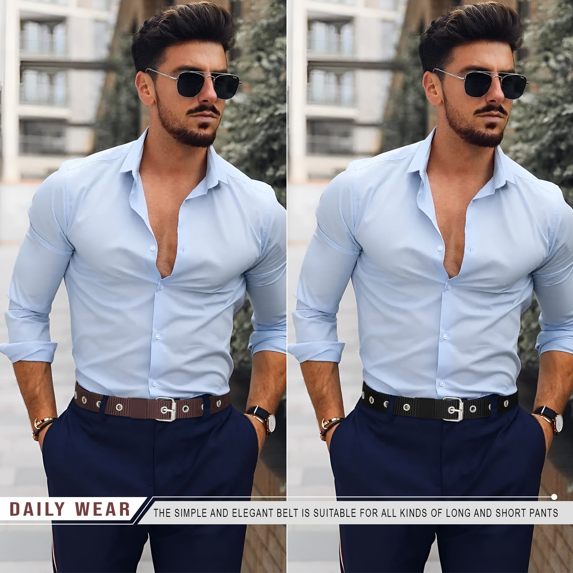 Durable Nylon Skinny Adjustable Pin Buckle Belts for Men - 2 Pack