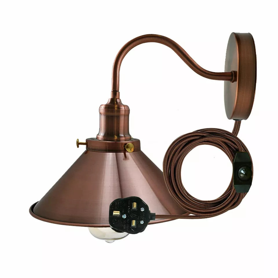 Adjustable Plug-in Wall Light with Dimmer Switch 2M Cable E27 Socket