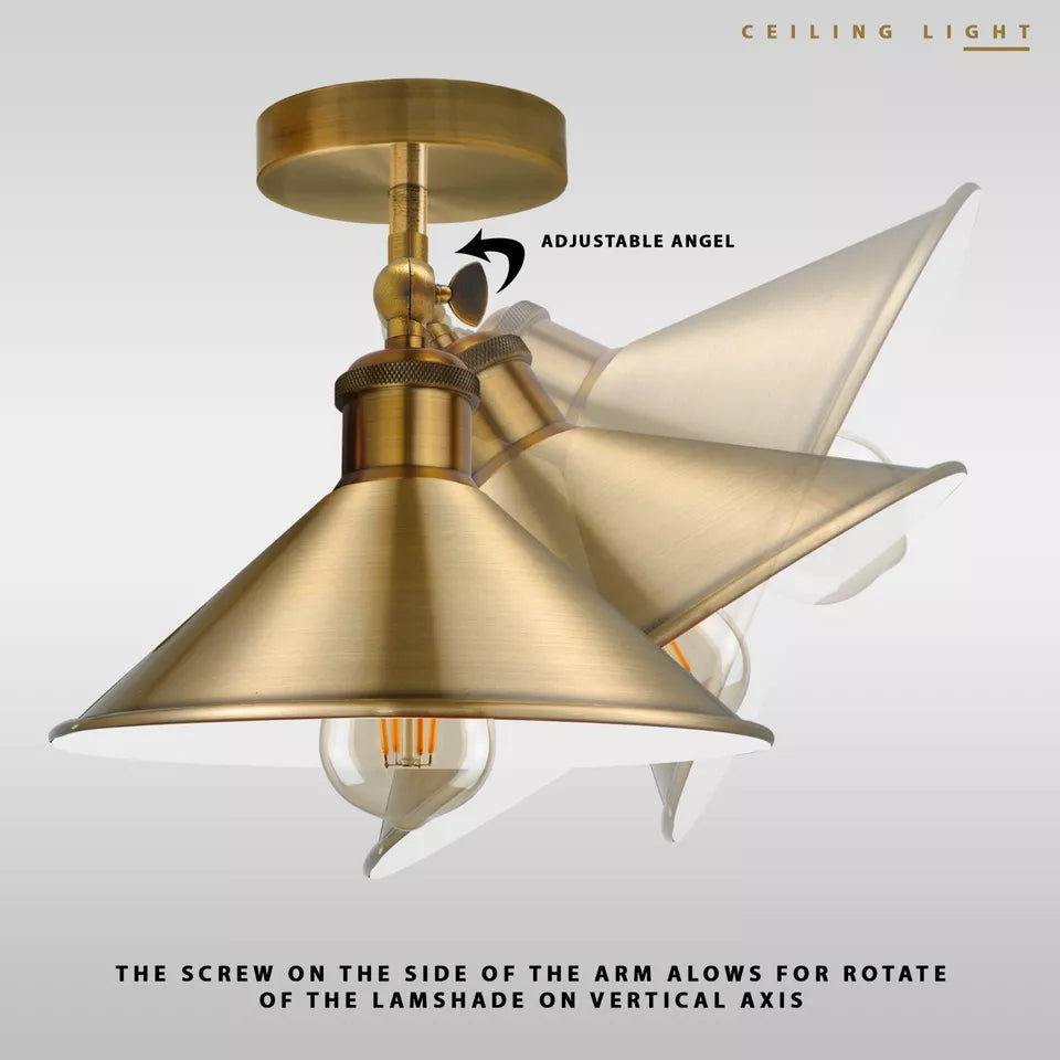 Adjustable Metal Cone Shade Industrial Semi Flush Ceiling Light