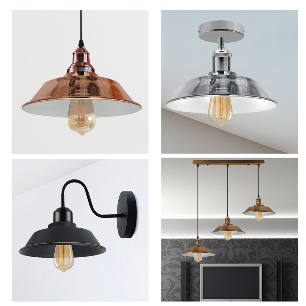 2-Pack Industrial Curvy Metal Easy-Fit Lamp Shades with Reducer Plate